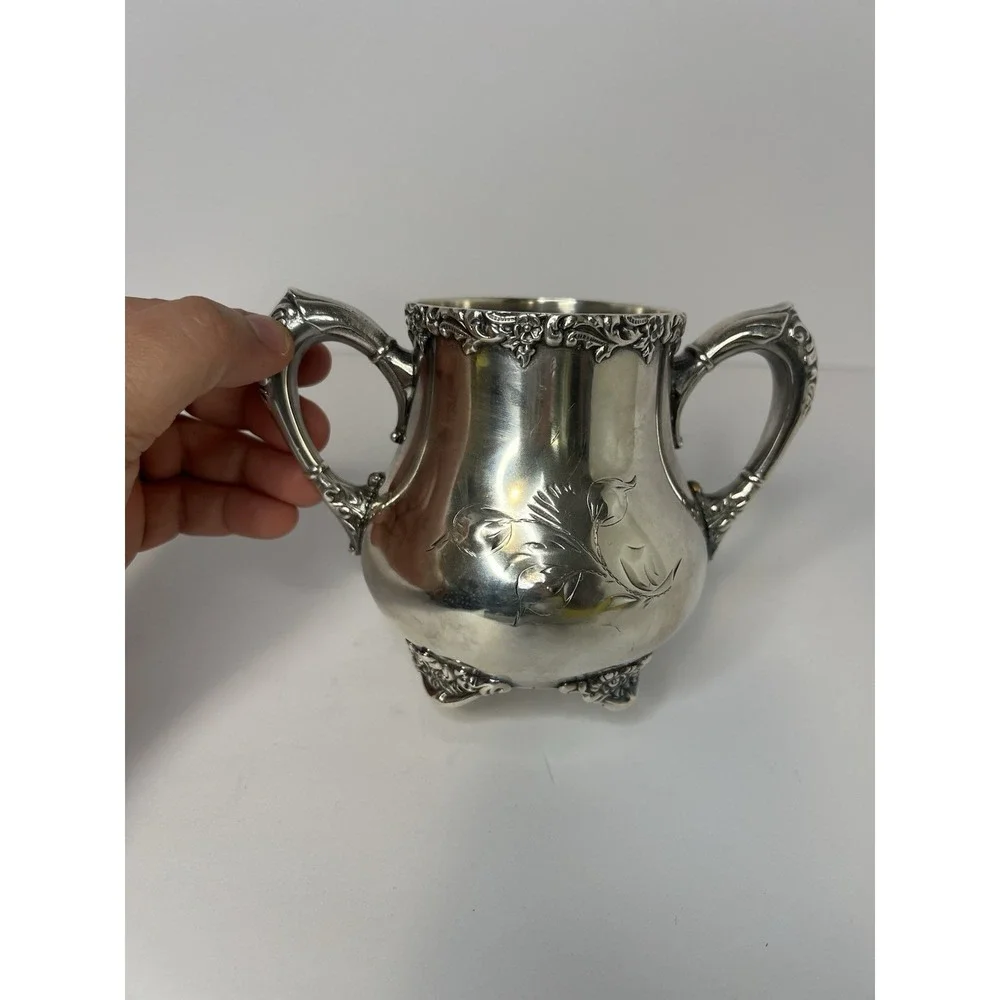 Silverplate Sugar Bowl antique Mermod‎ Jaccard Quadruple  C. 1880s Victorian